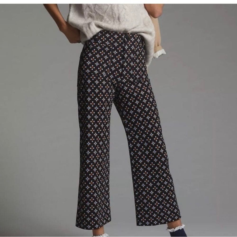 Mauve Black Floral Cropped Wide-Leg Pants